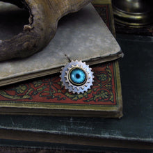 Загрузить изображение в средство просмотра галереи, Steampunk Emblem -- Sky Blue -- Brass Gear Pendant | Hibernacula
