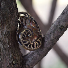 Load image into Gallery viewer, Ammonite Reliquary -- Red Opal Fossil in Bronze or Silver | Hibernacula