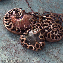 Load image into Gallery viewer, Ammonite Reliquary -- Red Opal Ammolite in Bronze or Silver | Hibernacula