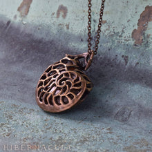 Load image into Gallery viewer, Ammonite Reliquary -- Red Opal Ammolite in Bronze or Silver | Hibernacula