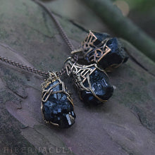Load image into Gallery viewer, Schorl Stone Amulet -- Black Tourmaline & Filigree Pendant | Hibernacula