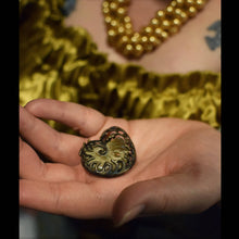 Load image into Gallery viewer, Ammonite Reliquary -- Red Opal Fossil in Bronze or Silver | Hibernacula