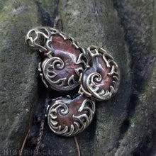 Load image into Gallery viewer, Ammonite Reliquary -- Red Opal Fossil in Bronze or Silver | Hibernacula