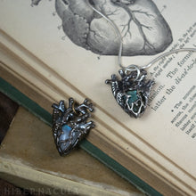 Load image into Gallery viewer, Heart of Stone -- Labradorite, Moonstone or Chalcedony Miniature Anatomical Heart Pendant | Hibernacula