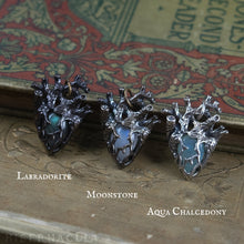 Load image into Gallery viewer, Heart of Stone -- Labradorite, Moonstone or Chalcedony Miniature Anatomical Heart Pendant | Hibernacula