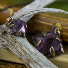 Load image into Gallery viewer, Focus Crystal -- Raw Teal or Purple Fluorite Octahedron Crystal in Bronze or Silver | Hibernacula