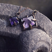 Load image into Gallery viewer, Focus Crystal -- Raw Teal or Purple Fluorite Octahedron Crystal in Bronze or Silver | Hibernacula