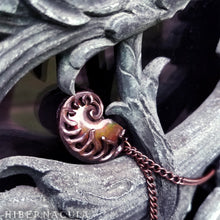 Load image into Gallery viewer, Ammonite Reliquary -- Red Opal Ammolite in Bronze or Silver | Hibernacula
