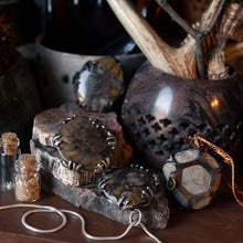 Load image into Gallery viewer, Ammonite Moon -- Fossil Red Ammonite in Bronze or Silver | Hibernacula