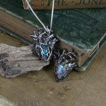 Load image into Gallery viewer, Heart of Stone -- Labradorite, Moonstone or Chalcedony Miniature Anatomical Heart Pendant | Hibernacula
