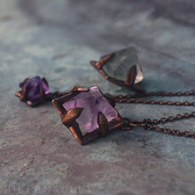 Load image into Gallery viewer, Focus Crystal -- Raw Teal or Purple Fluorite Octahedron Crystal in Bronze or Silver | Hibernacula