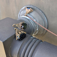 Load image into Gallery viewer, Tourmaline Triangle -- Black Crystal & Filigree Pendant | Hibernacula