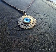 Загрузить изображение в средство просмотра галереи, Steampunk Emblem -- Sky Blue -- Brass Gear Pendant | Hibernacula