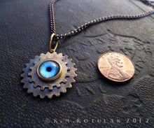 Загрузить изображение в средство просмотра галереи, Steampunk Emblem -- Sky Blue -- Brass Gear Pendant | Hibernacula