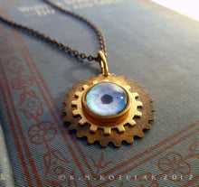 Загрузить изображение в средство просмотра галереи, Steampunk Emblem -- Winter Blue -- Brass Gear Pendant | Hibernacula