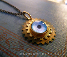 Загрузить изображение в средство просмотра галереи, Steampunk Emblem -- Winter Blue -- Brass Gear Pendant | Hibernacula