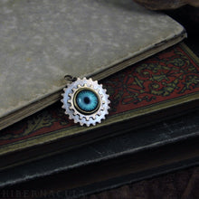 Load image into Gallery viewer, Steampunk Emblem -- Sky Blue -- Brass Gear Pendant | Hibernacula
