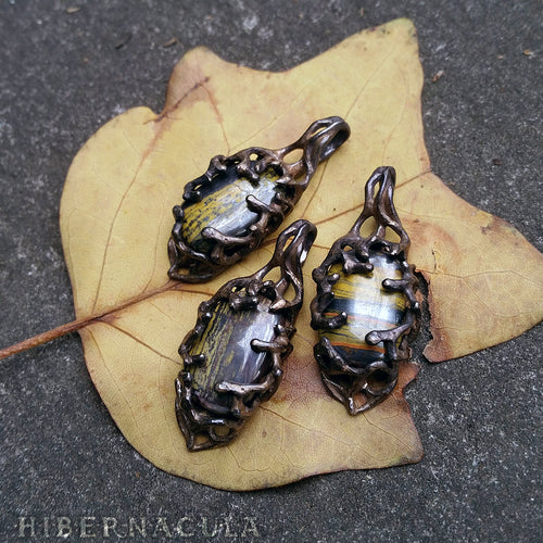 Gaia's Cradle -- Tiger Iron & Bronze Pendant | Hibernacula