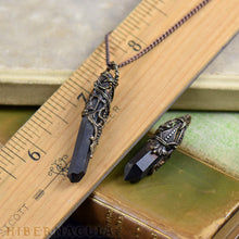 Load image into Gallery viewer, Raven Quartz -- Crystal &amp; Filigree Pendant | Hibernacula
