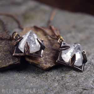Apophyllite Pyramid -- Raw Crystal in Bronze or Silver Clasps | Hibernacula