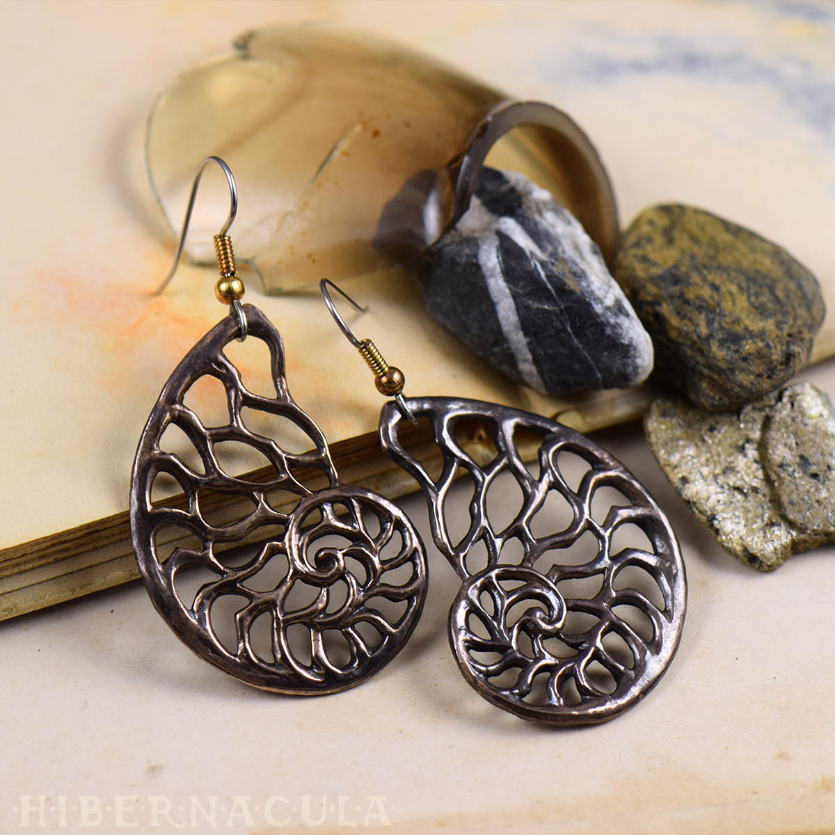 Nautilus Ammonite earrings - Solid Sterling Silver Hoops - Fibonacci S -  TheBlissfulCo