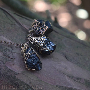 Schorl Stone Amulet -- Black Tourmaline & Filigree Pendant | Hibernacula