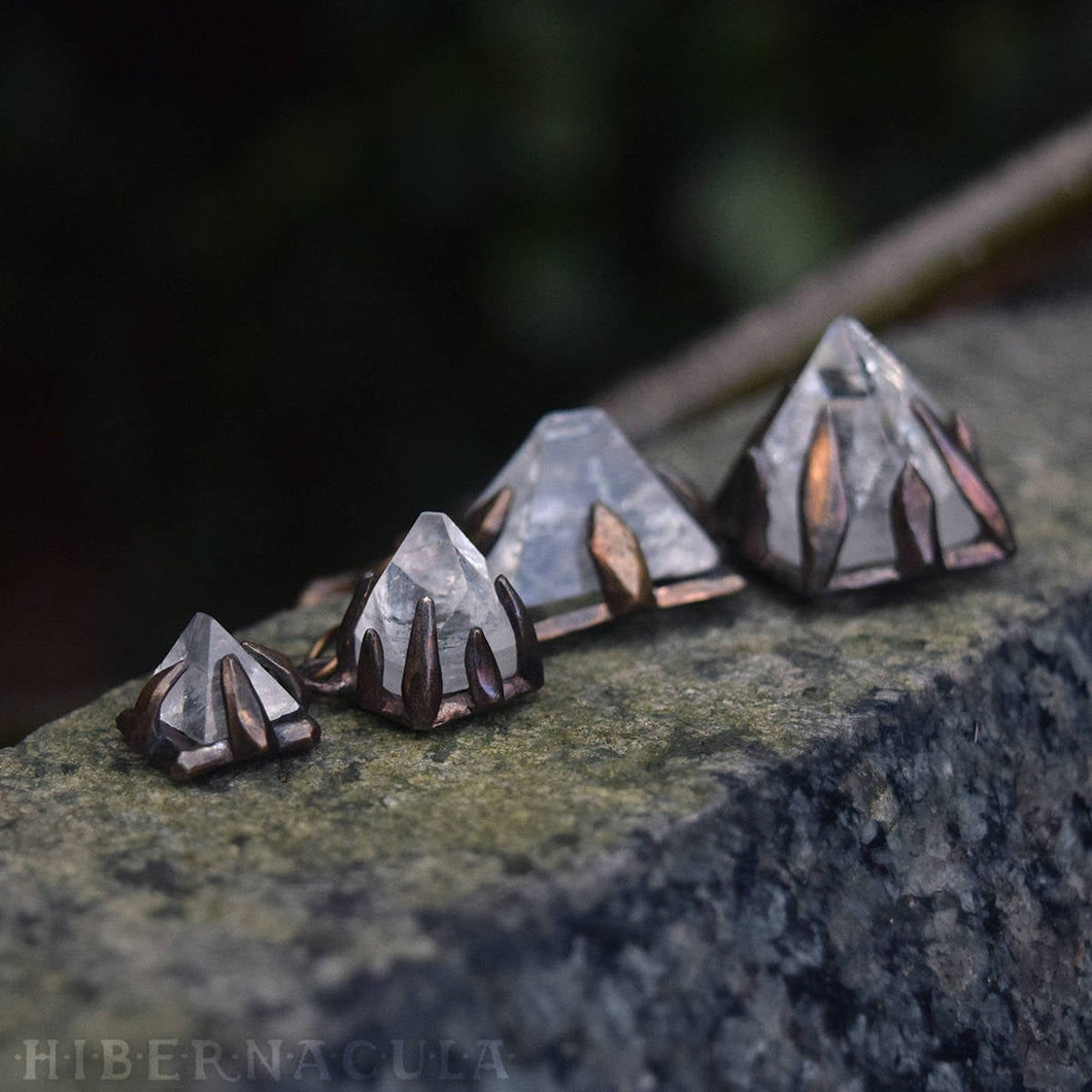 Apophyllite Pyramid -- Raw Crystal in Bronze or Silver Clasps | Hibernacula