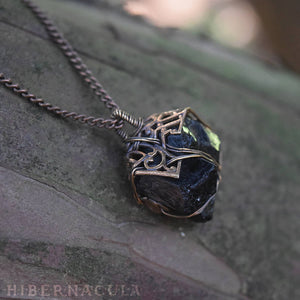 Schorl Stone Amulet -- Black Tourmaline & Filigree Pendant | Hibernacula