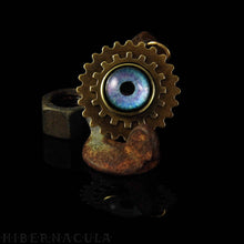 Load image into Gallery viewer, Steampunk Emblem -- Winter Blue -- Brass Gear Pendant | Hibernacula
