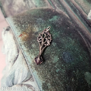 World Tree -- Raw Magnetite Crystal Pendant set in Bronze or Silver | Hibernacula
