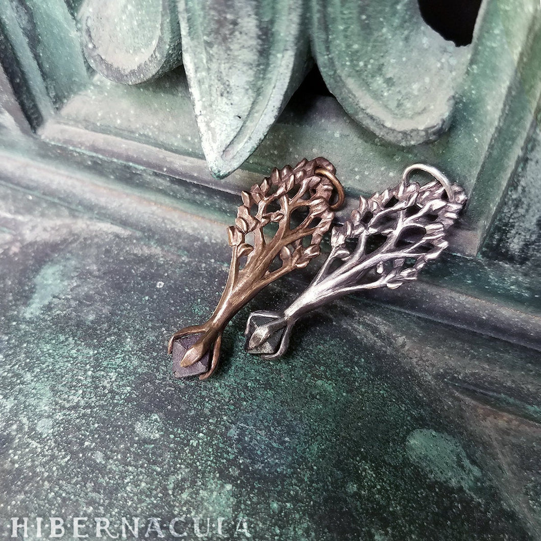 World Tree -- Raw Magnetite Crystal Pendant set in Bronze or Silver | Hibernacula