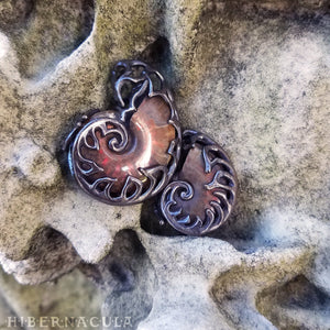 Ammonite Reliquary -- Red Opal Fossil in Bronze or Silver | Hibernacula