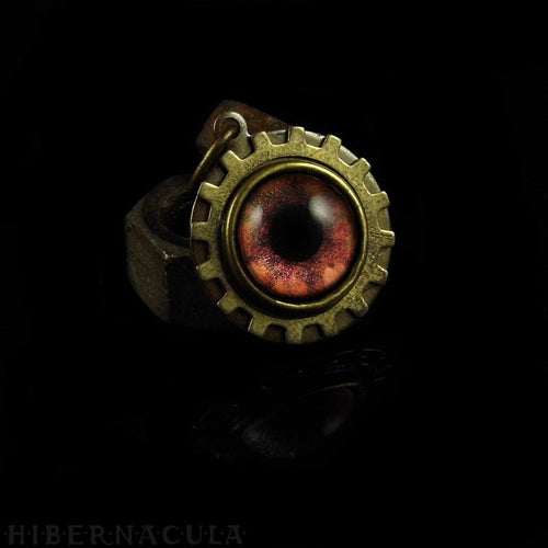 Steampunk Emblem -- Red / Beast -- Brass Gear Pendant | Hibernacula