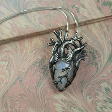 Load image into Gallery viewer, Lunar Heart -- Rainbow Moonstone Anatomical Pendant | Hibernacula
