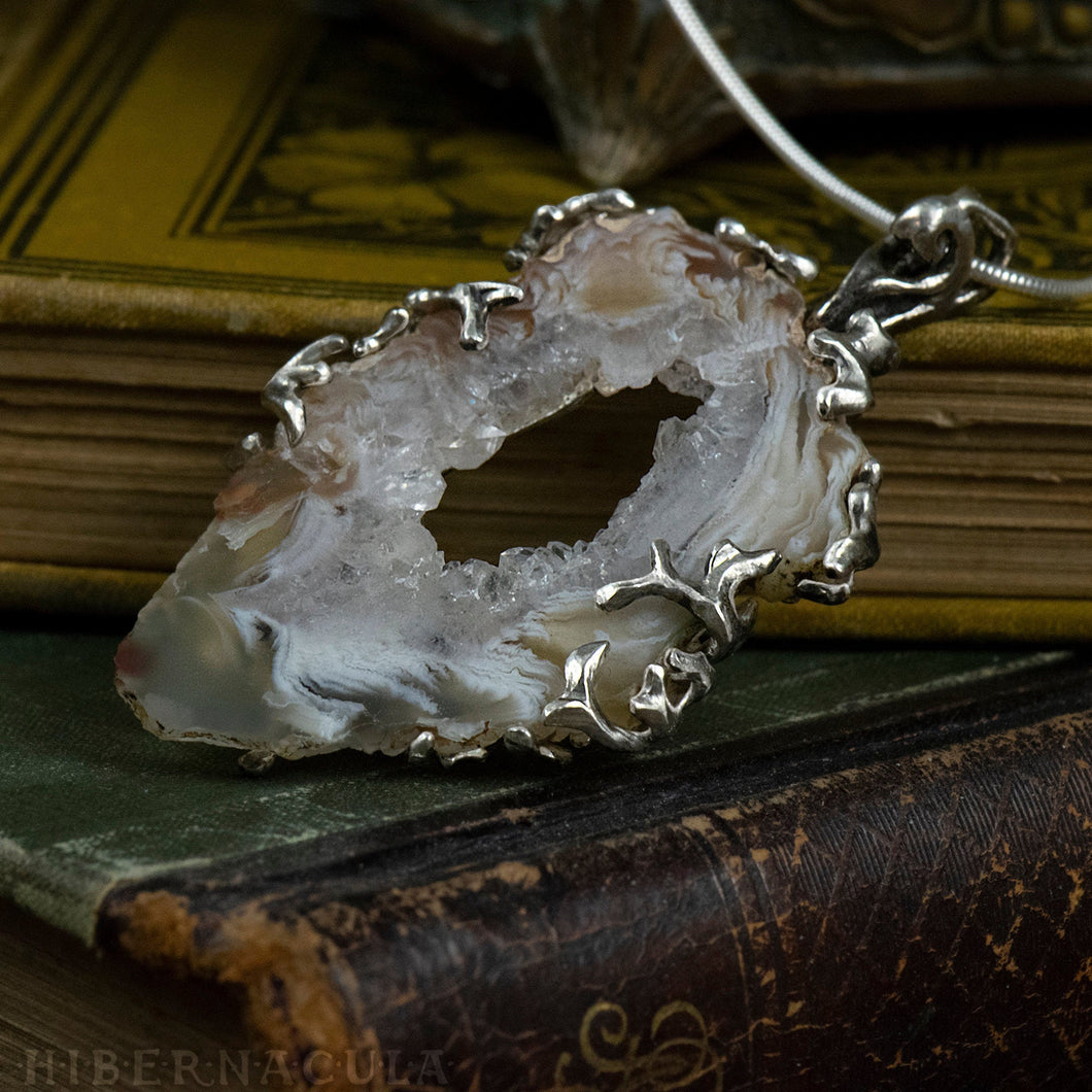 Worlds Within Worlds -- In Silver with Agate, Carnelian, Druzy Quartz Crystal | Hibernacula