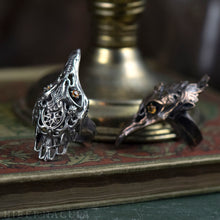 Load image into Gallery viewer, Firebird -- Bird Skull Ring in Bronze or Silver | Hibernacula
