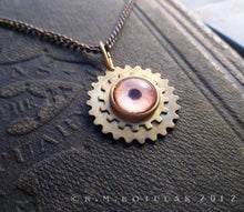 Load image into Gallery viewer, Steampunk Emblem -- Orange / Lion -- Brass Gear Pendant | Hibernacula
