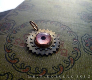 Steampunk Emblem -- Orange / Lion -- Brass Gear Pendant | Hibernacula