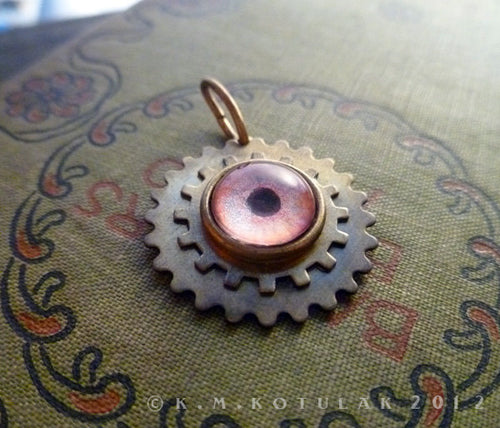 Steampunk Emblem -- Orange / Lion -- Brass Gear Pendant | Hibernacula