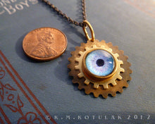 Load image into Gallery viewer, Steampunk Emblem -- Winter Blue -- Brass Gear Pendant | Hibernacula
