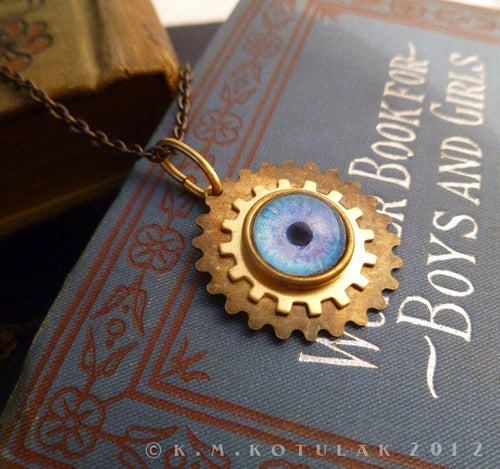 Steampunk Emblem -- Winter Blue -- Brass Gear Pendant | Hibernacula