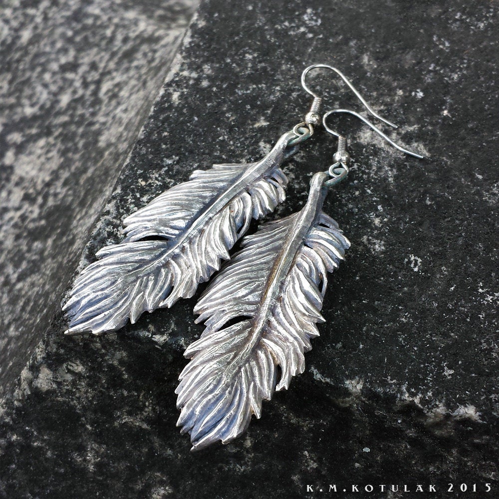 Owl Feather -- Earrings in Bronze or Silver | Hibernacula