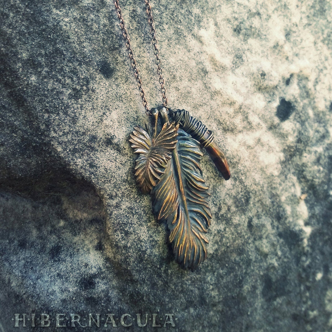 Wind Rider - Bronze Feather & Baroque Pearl Necklace | Hibernacula