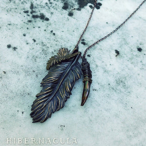 Wind Rider - Bronze Feather & Baroque Pearl Necklace | Hibernacula