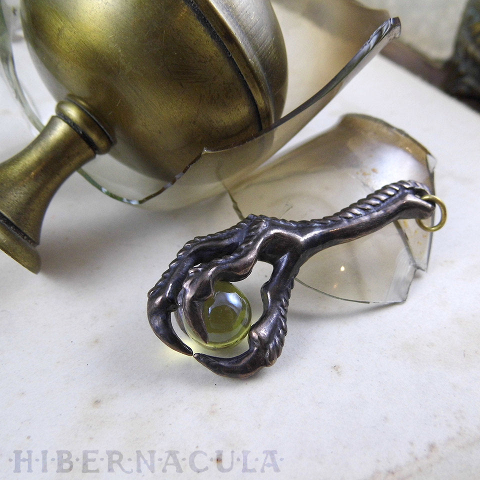 The Talon -- Bronze & Glass Clawed Pendant | Hibernacula