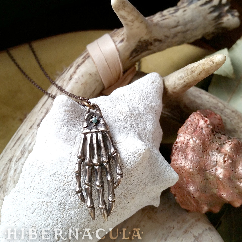 Primal Hamsa -- Juramaia Sinesis Fossil Pendant in Bronze or Silver with Raw Diamond | Hibernacula